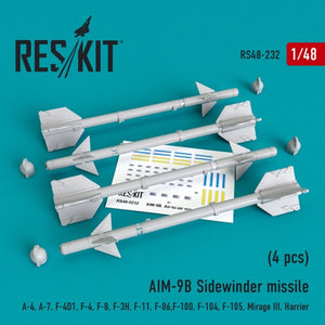 RESKIT RS48-0232 Missile AIM-9B Sidewinder (4 pièces) 1/48