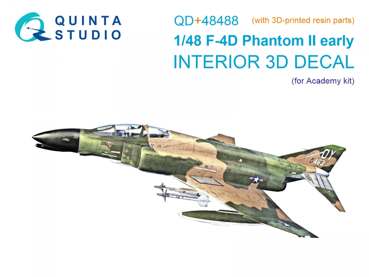 Quinta Studio QD+48488 F-4D early Phantom II 3D-Printed &amp; colored Interior on decal paper (Academy) (with 3D-printed resin parts) 1/48