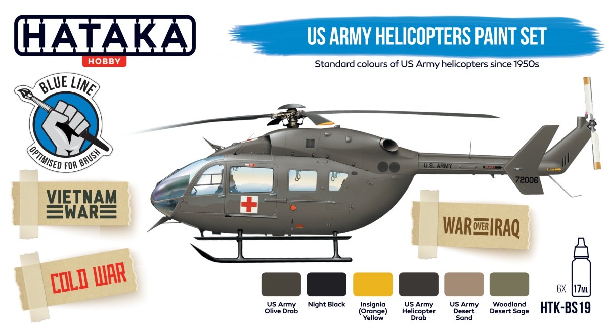 Kit de peinture Hataka HTK-BS19 pour hélicoptères de l&amp;#39;armée américaine (6 x 17 ml)