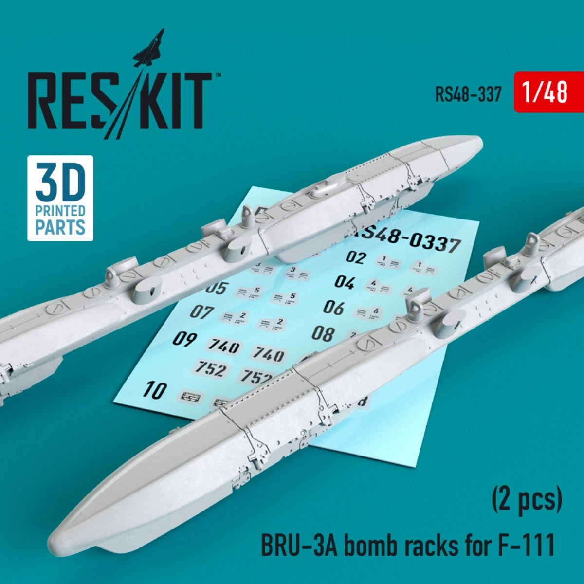 RESKIT RS48-0337 BRU-3A SUPPORTS DE BOMBES POUR F-111 (2 PIÈCES) (IMPRIMÉS EN 3D) 1/48