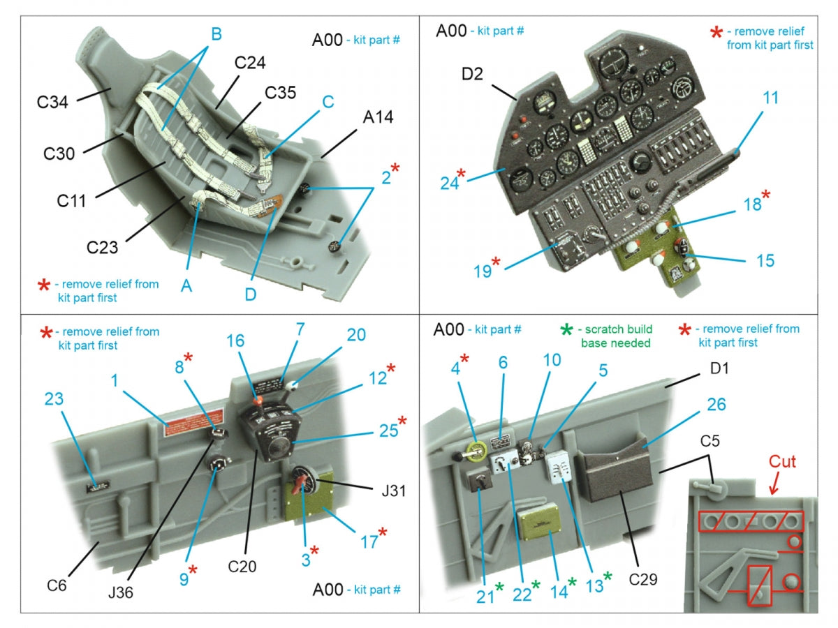 Intérieur imprimé en 3D et coloré sur papier décalcomanie Quinta Studio QD32122 P-40E War Hawk (Trumpeter) 1/32 – immagine 2