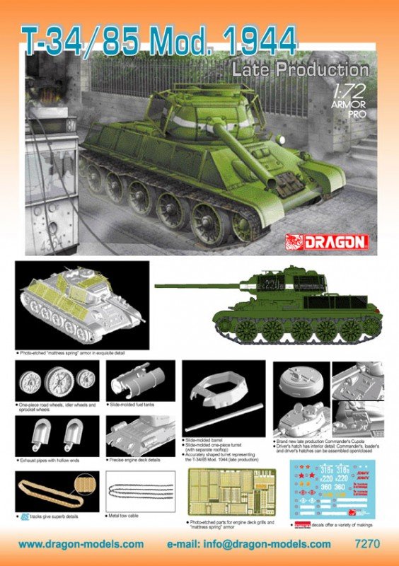 Dragon 7270 T-34/85, mod.1944 tardif (1/72) – immagine 2