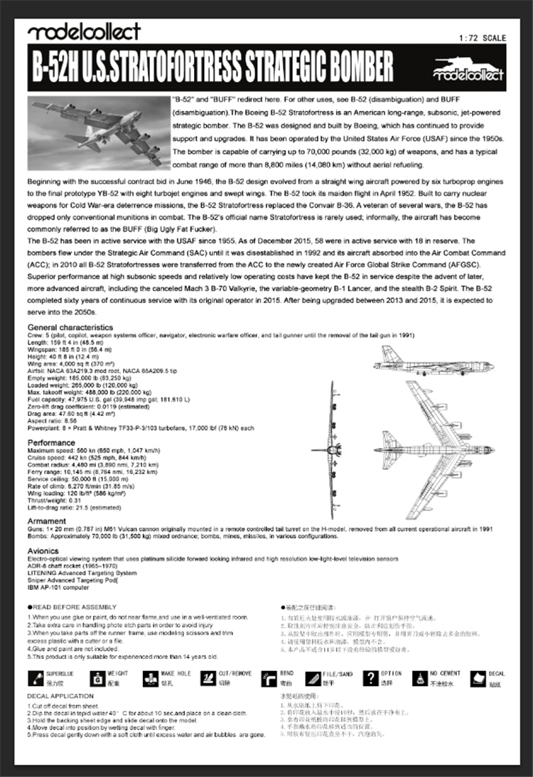 Modelcollect UA72200 B-52H US Stratofortress Bombardier stratégique 1/72 – imagen 26