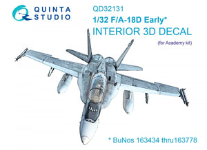 Quinta Studio QD32131 F/A-18D Early Intérieur imprimé en 3D et coloré sur papier décalcomanie (Academy) 1/32