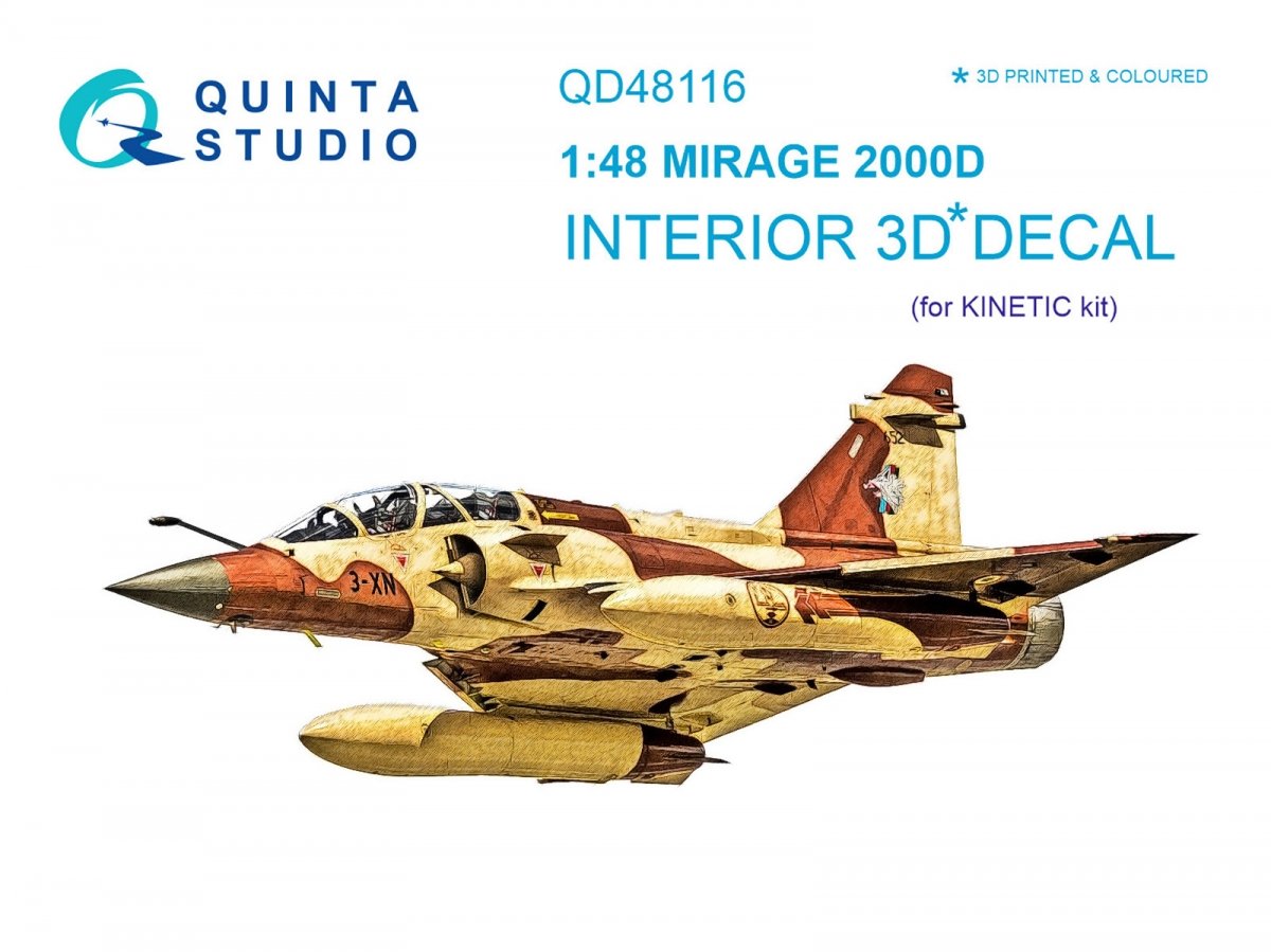 Intérieur imprimé en 3D et coloré sur papier décalcomanie Quinta Studio QD48116 Mirage 2000D (pour kit Kinetic) 1/48