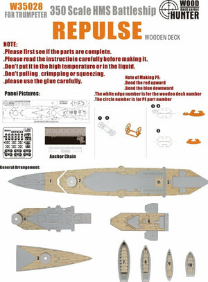 Pont en bois Wood Hunter W35028 HMS Repulse pour Trumpeter 1/350