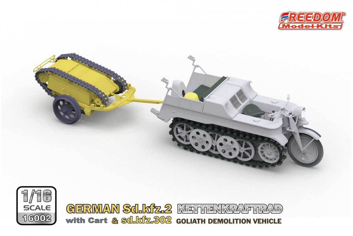 Freedom 16002 ALLEMAND SD.KFZ.2 KETTENKRAFTRAD &amp;amp; SD.KFZ.302 VÉHICULE DE DÉMOLITION GOLIATH 1/16 – imagen 3