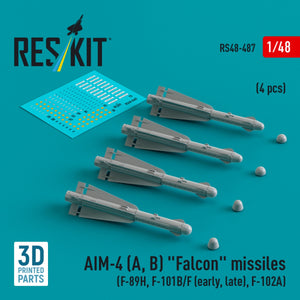 RESKIT RS48-0487 Missiles AIM-4 (A, B) « Falcon » (4 pièces) (Impression 3D) 1/48