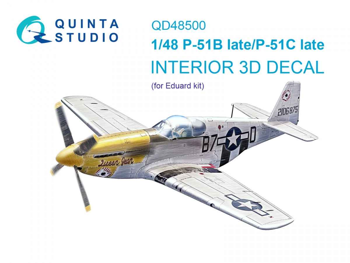 Intérieur coloré imprimé en 3D sur papier décalcomanie Quinta Studio QD48500 P-51B tardif/P-51C tardif (Eduard) 1/48 