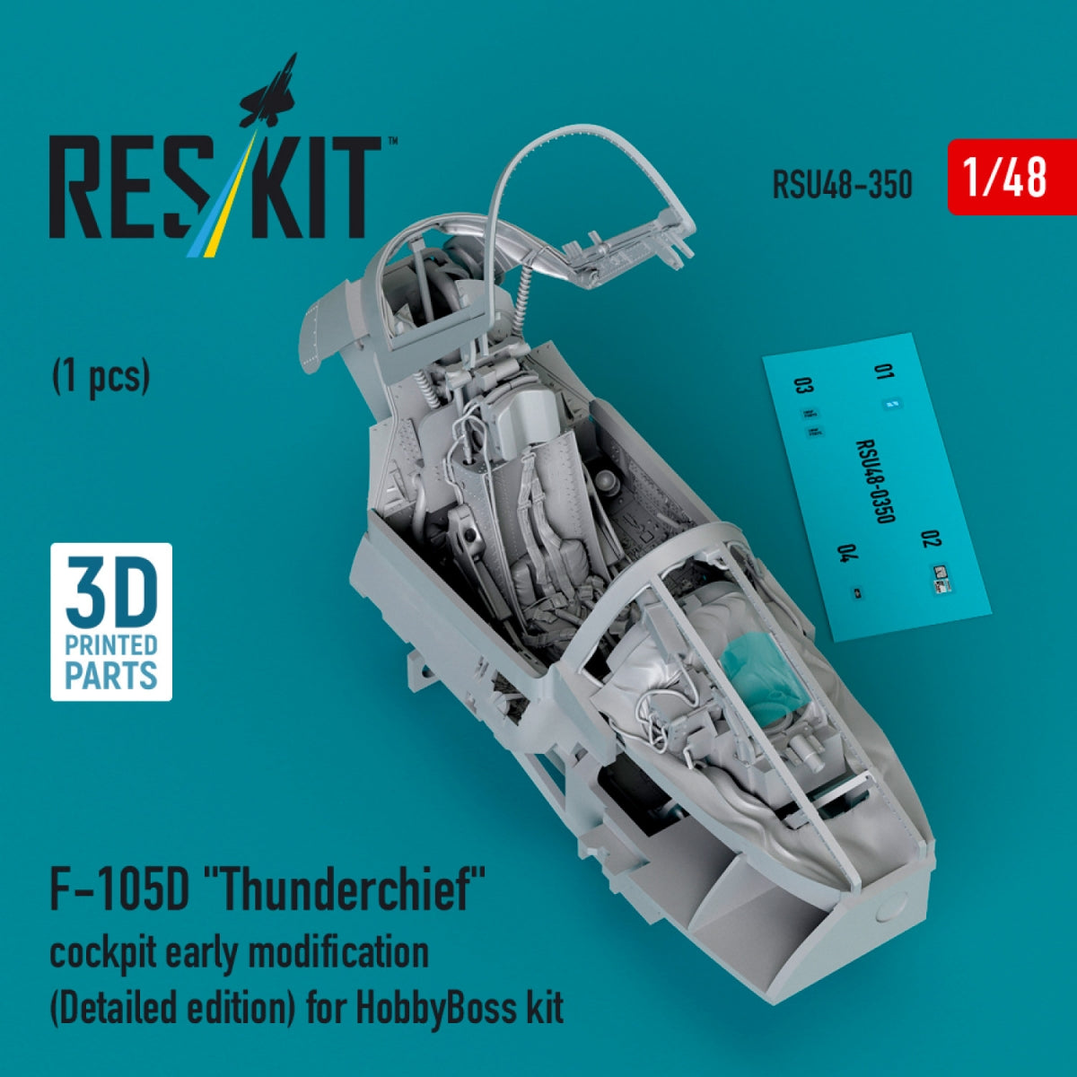 RESKIT RSU48-0350 Modification préliminaire du cockpit du F-105D « Thunderchief » (Édition détaillée) pour maquette HobbyBoss (Impression 3D) 1/48