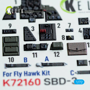 Kelik K72160 SBD-3 Dauntless - interior 3D decals for FlyHawk kit 1/72