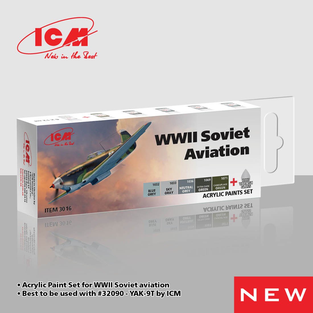 Coffret de peinture acrylique ICM 3016 pour l&amp;#39;aviation soviétique de la Seconde Guerre mondiale (début de la période), 5 x 12 ml