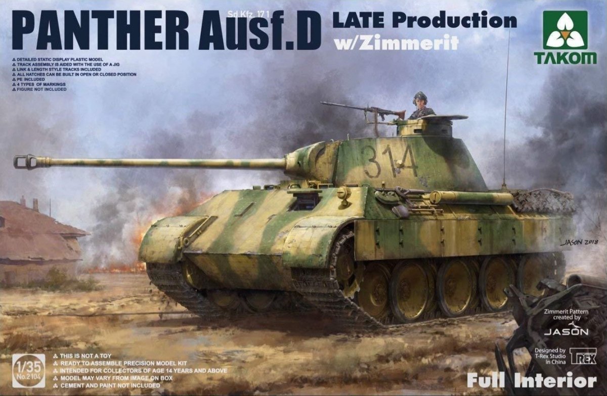 Takom 2104 Panther Ausf. D Production tardive avec kit intérieur complet Zimmerit 1/35