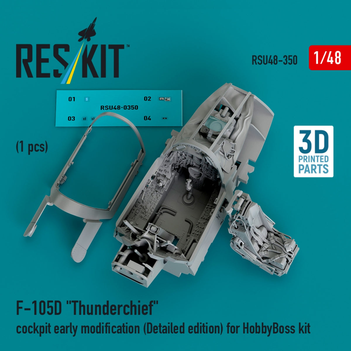 RESKIT RSU48-0350 Modification préliminaire du cockpit du F-105D « Thunderchief » (Édition détaillée) pour maquette HobbyBoss (Impression 3D) 1/48 – Bild 2
