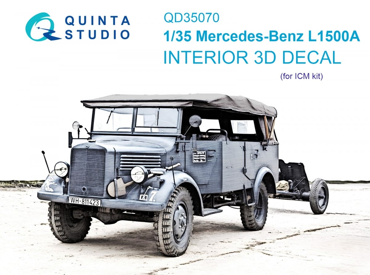 Intérieur imprimé en 3D et coloré sur papier décalcomanie (ICM) Quinta Studio QD35070 Mercedes-Benz L1500A à l'échelle 1/35 
