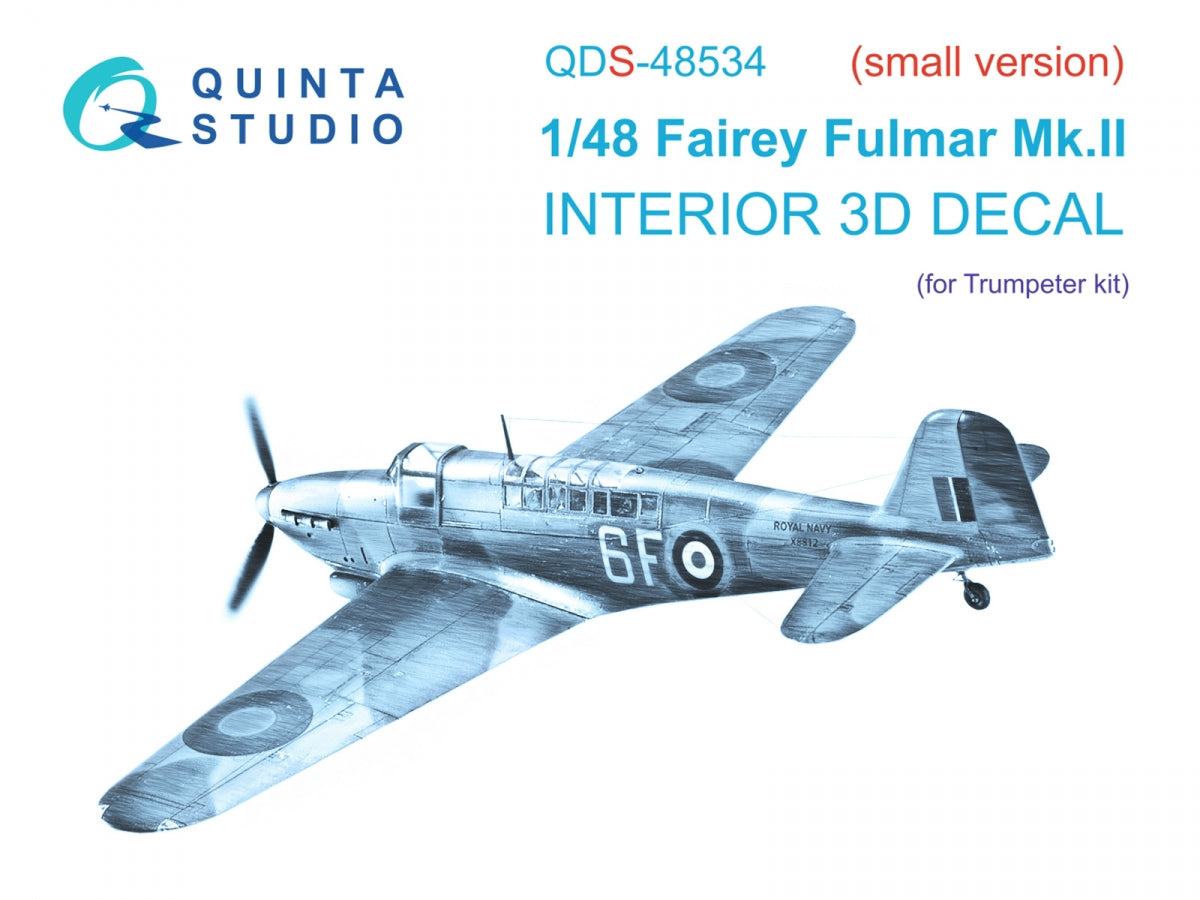 Quinta Studio QDS-48534 Fairey Fulmar Mk.II 3D-Printed &amp; colored Interior on decal paper (Trumpeter) (small version) 1/48