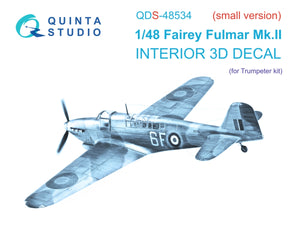Intérieur imprimé en 3D et coloré sur papier décalcomanie Quinta Studio QDS-48534 Fairey Fulmar Mk.II (Trumpeter) (petite version) 1/48