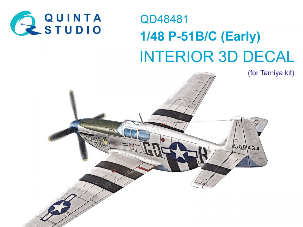 Intérieur coloré imprimé en 3D sur papier décalcomanie Quinta Studio QD48481 P-51B/C (Première version) (Tamiya) 1/48