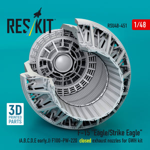 RESKIT RSU48-0451 F-15 "Eagle/Strike Eagle" (A,B,C,D,E early,J) F100-PW-220 closed exhaust nozzles for GWH kit (3D Printed) 1/48