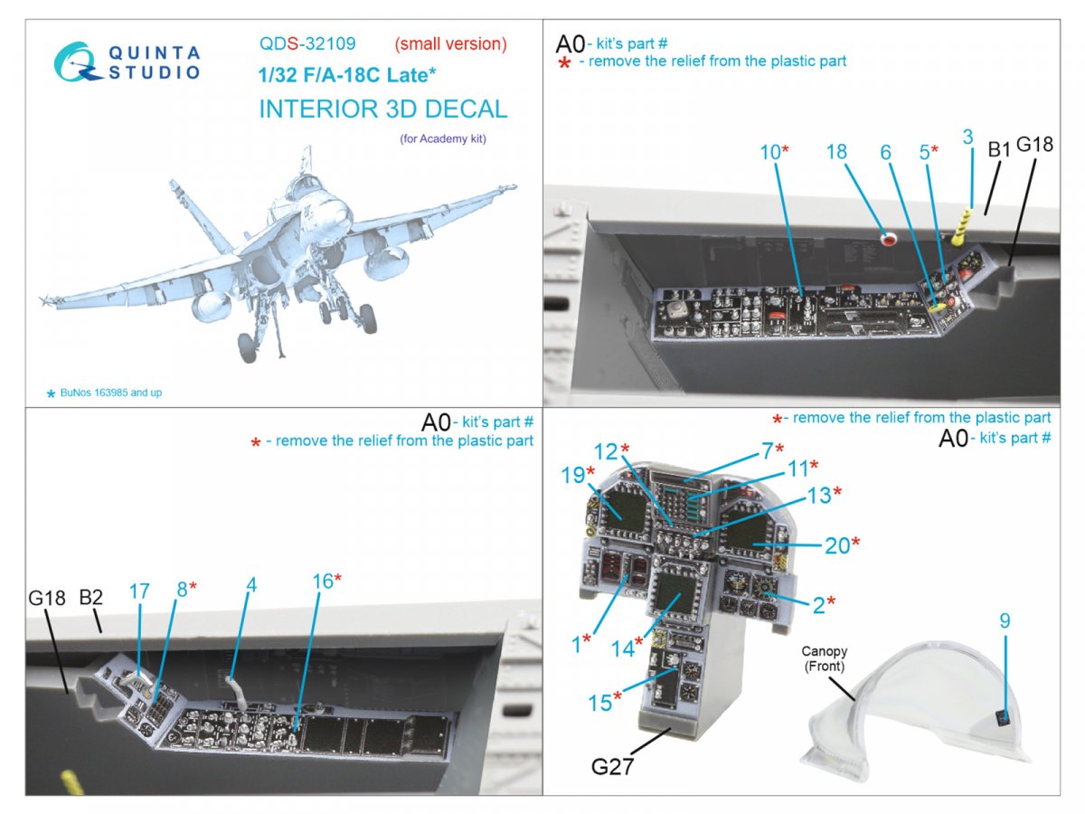 Intérieur imprimé en 3D et coloré sur papier décalcomanie Quinta Studio QDS-32109 F/A-18C Late (Academy) (Petite version) 1/32 – image 6