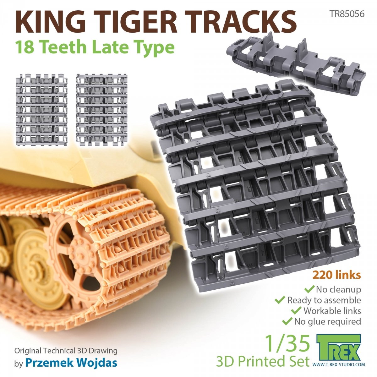 T-Rex Studio TR85056 Chenilles King Tiger 18 dents Type tardif 1/35