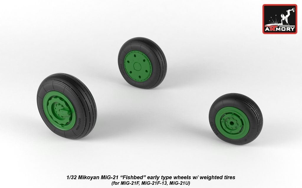 Armory Models AW32009 Roues Fishbed pour Mikoyan MiG-21 avec pneus lestés, échelle 1/32 (début de production)