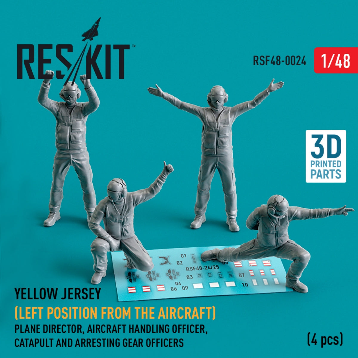 RESKIT RSF48-0024 MAILLOT JAUNE (POSITION À GAUCHE DE L&amp;#39;AVION) DIRECTEUR DE VOL, OFFICIER DE MANŒUVRE, OFFICIERS DE CATAPULTE ET DE PISTE D&amp;#39;ARRÊT (4 PIÈCES) (IMPRIMÉ EN 3D) 1/48