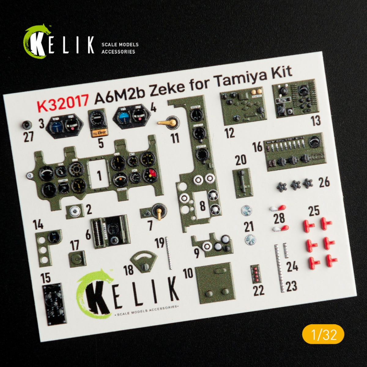 KELIK K32017 A6M2B ZEKE - DÉCALCOMANIES 3D INTÉRIEURES POUR MAQUETTE TAMIYA 1/32 – immagine 2