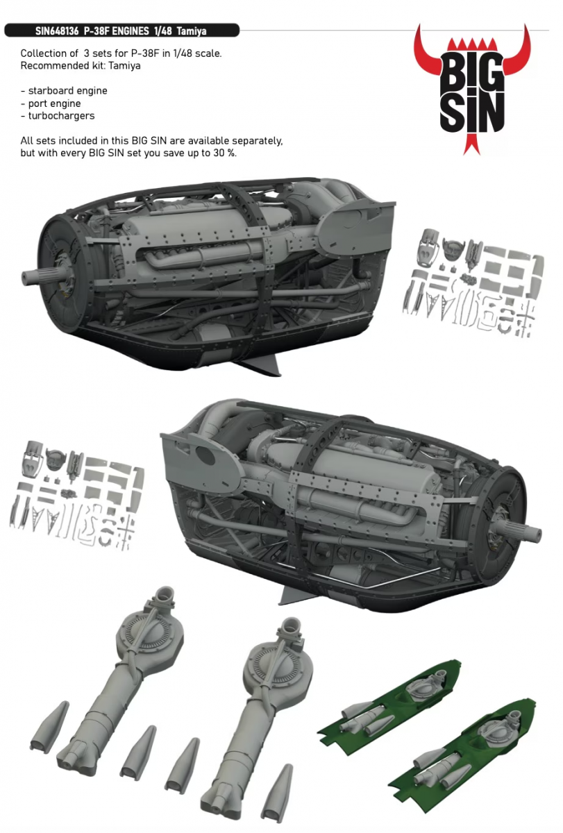 Moteurs Eduard SIN648136 P-38F Tamiya 1/48