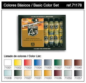 Ensemble de couleurs de base Vallejo Model Air 16 (71178)