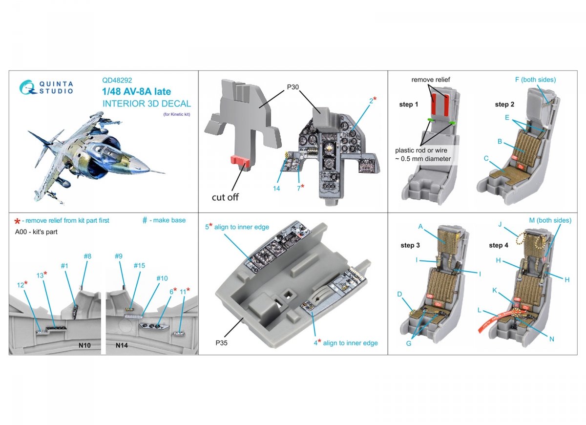 Intérieur imprimé en 3D et coloré sur papier décalcomanie Quinta Studio QD48292 AV-8A Late (Kinetic) 1/48 – image 7