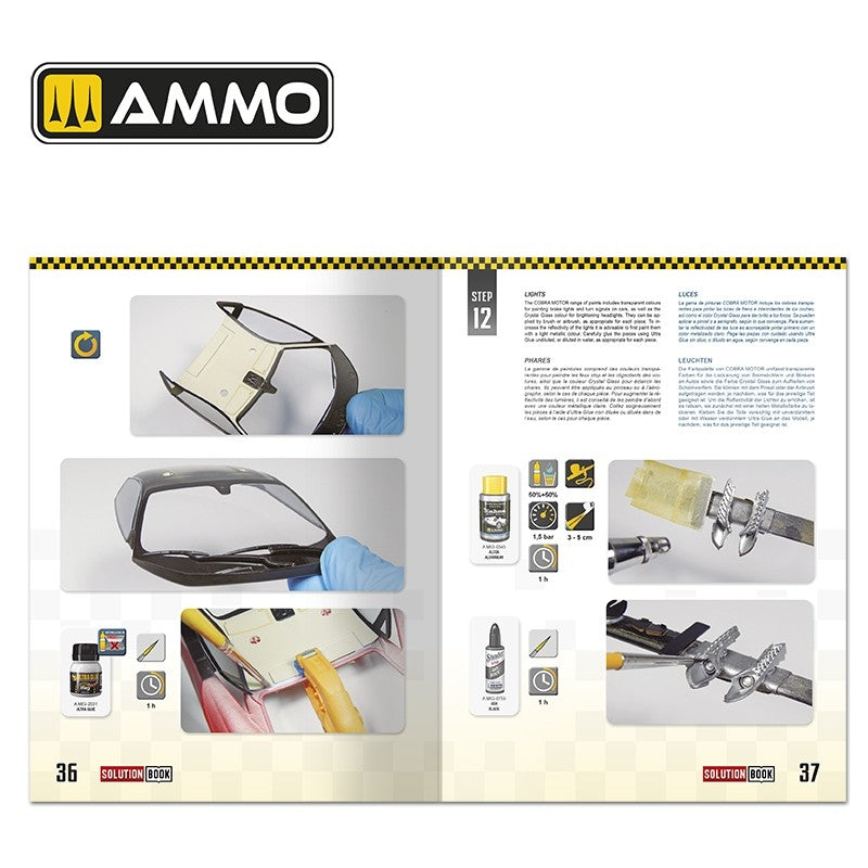 AMMO de Mig Jimenez 6604 SOLUTION BOOK 24 – Comment peindre et laquer des voitures miniatures (Livre multilingue) – immagine 3