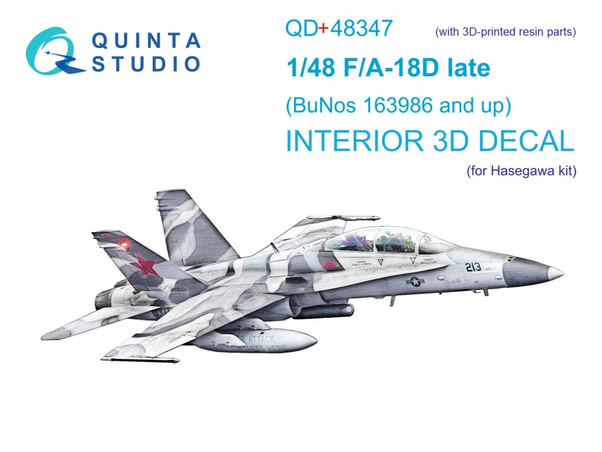 Quinta Studio QD+48347 FA-18D tardif Intérieur coloré imprimé en 3D sur papier décalcomanie (Hasegawa) (avec pièces en résine imprimées en 3D) 1/48