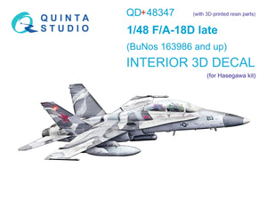 Quinta Studio QD+48347 FA-18D tardif Intérieur coloré imprimé en 3D sur papier décalcomanie (Hasegawa) (avec pièces en résine imprimées en 3D) 1/48