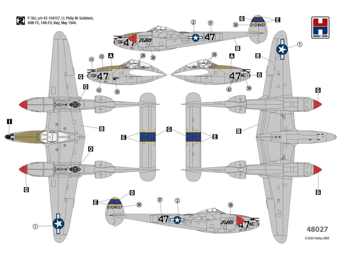 Hobby 2000 48027 P-38J Lightning ETO 1944 (ACADEMY + CARTOGRAPHIE + MASQUES) 1/48 – imagen 3