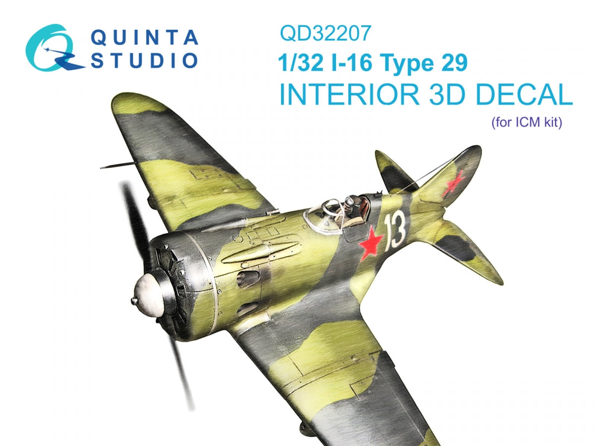 Intérieur coloré imprimé en 3D sur papier décalcomanie (ICM) Quinta Studio QD32207 I-16 Type 29 à l&amp;#39;échelle 1/32