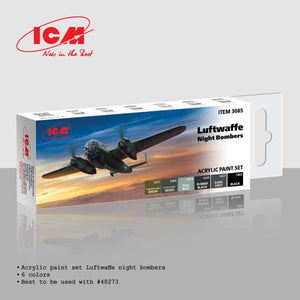 Kit de peinture acrylique ICM 3085 pour bombardiers de nuit de la Luftwaffe, 6 pots de 12 ml.