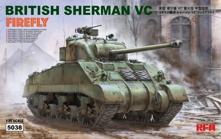 Maquette Rye Field 5038 Sherman VC Firefly britannique avec chenilles fonctionnelles, échelle 1/35