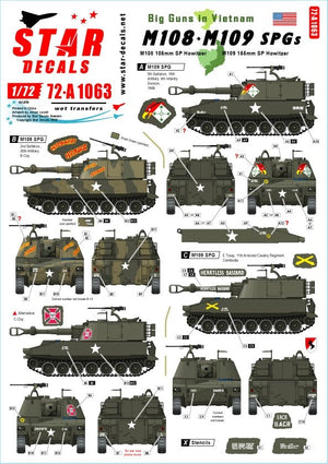 Star Decals 72-A1063 Gros canons au Vietnam. Obusiers automoteurs M108 et canons de 155 mm M109 de l&amp;#39;armée américaine, échelle 1/72