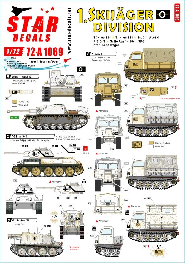 Star Decals 72-A1069 1re division de chasseurs à ski. Échelle 1/72