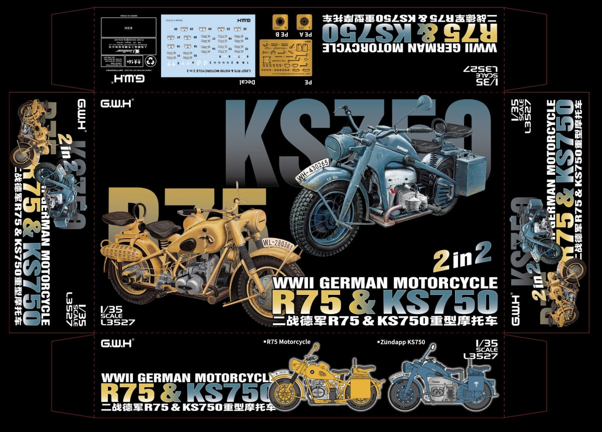 Great Wall Hobby L3527 Motos allemandes de la Seconde Guerre mondiale R75 et KS750 2 en 2 1/35 – imagen 6