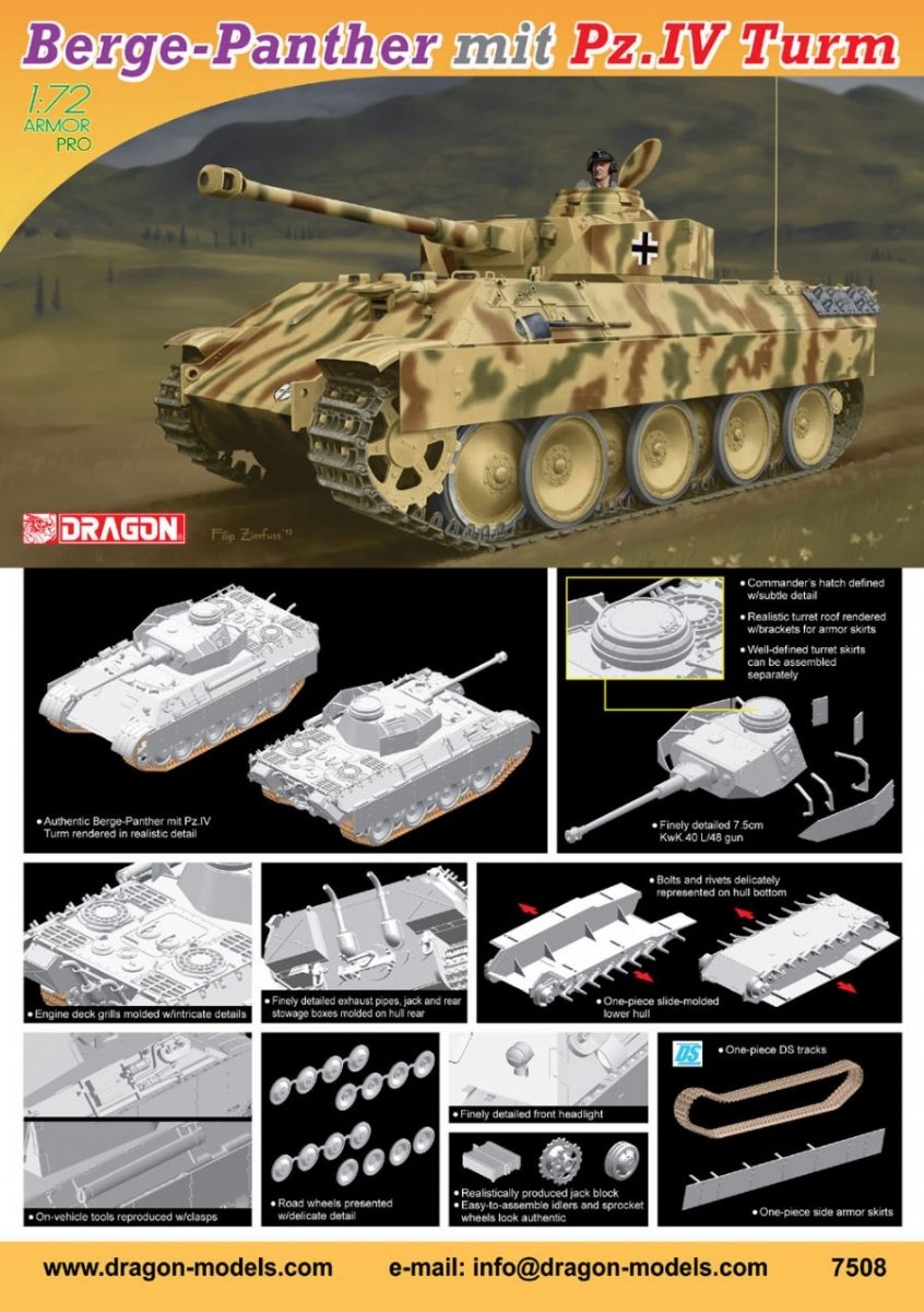 Dragon 7508 Berge-Panther avec Pz.Kpfw.IV Turm (1/72) – imagen 2