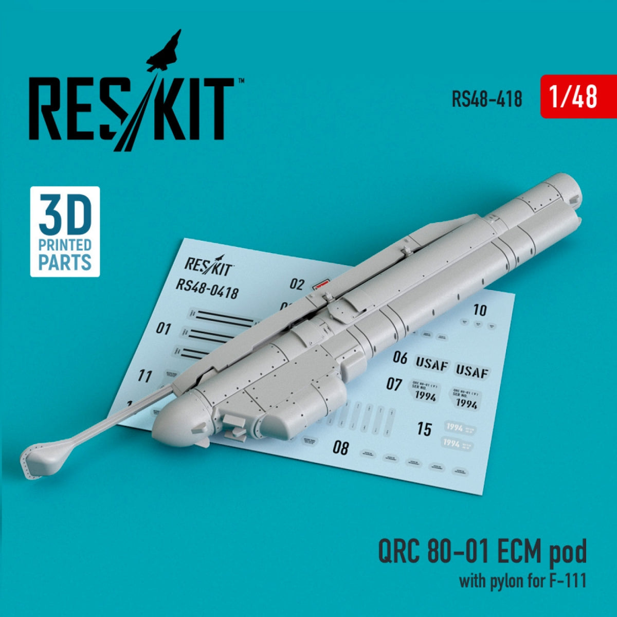 RESKIT RS48-0418 QRC 80-01 Nappe ECM avec pylône pour F-111 (imprimée en 3D) 1/48