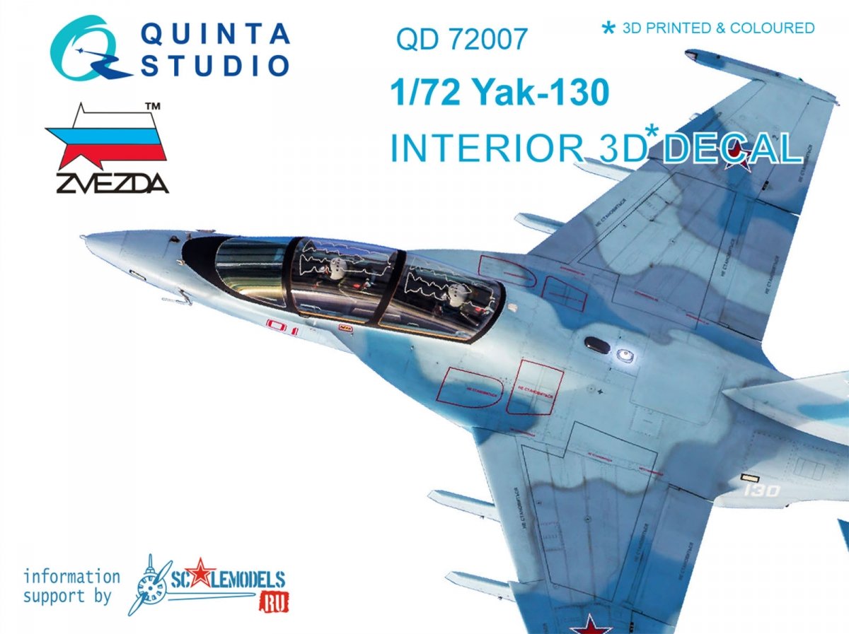 Intérieur imprimé en 3D et coloré sur papier décalcomanie Quinta Studio QD72007 Yak-130 (pour kit Zvezda) 1/72