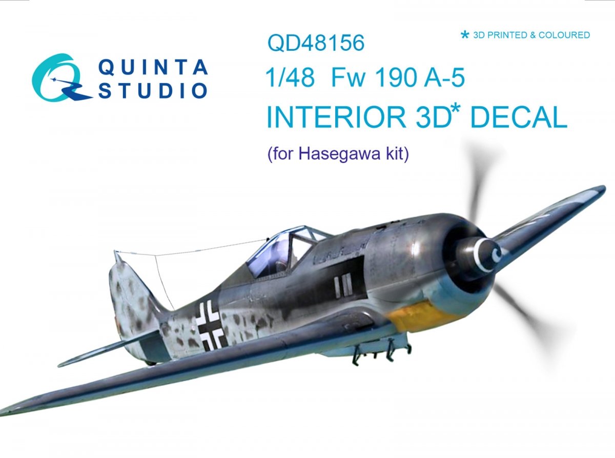 Intérieur imprimé en 3D et coloré sur papier décalcomanie Quinta Studio QD48156 FW 190A-5 (pour maquette Hasegawa) 1/48