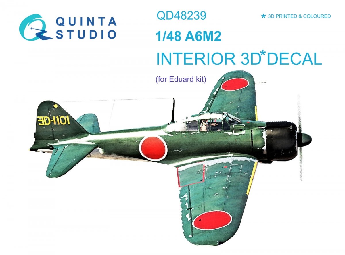 Intérieur imprimé en 3D et coloré sur papier décalcomanie Quinta Studio QD48239 A6M2 Zero (Eduard) 1/48