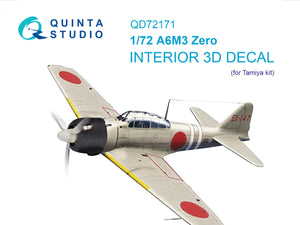 Intérieur imprimé en 3D et coloré sur papier décalcomanie Quinta Studio QD72171 A6M3 Zero (Tamiya) 1/72