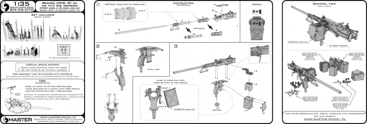 Maquette Master GM-35-070 Browning M2HB calibre .50 (12,7 mm) - avec support pour chasseur de chars M10 (berceau D70627 avec petite boîte à munitions D68375) 1/35 – image 12