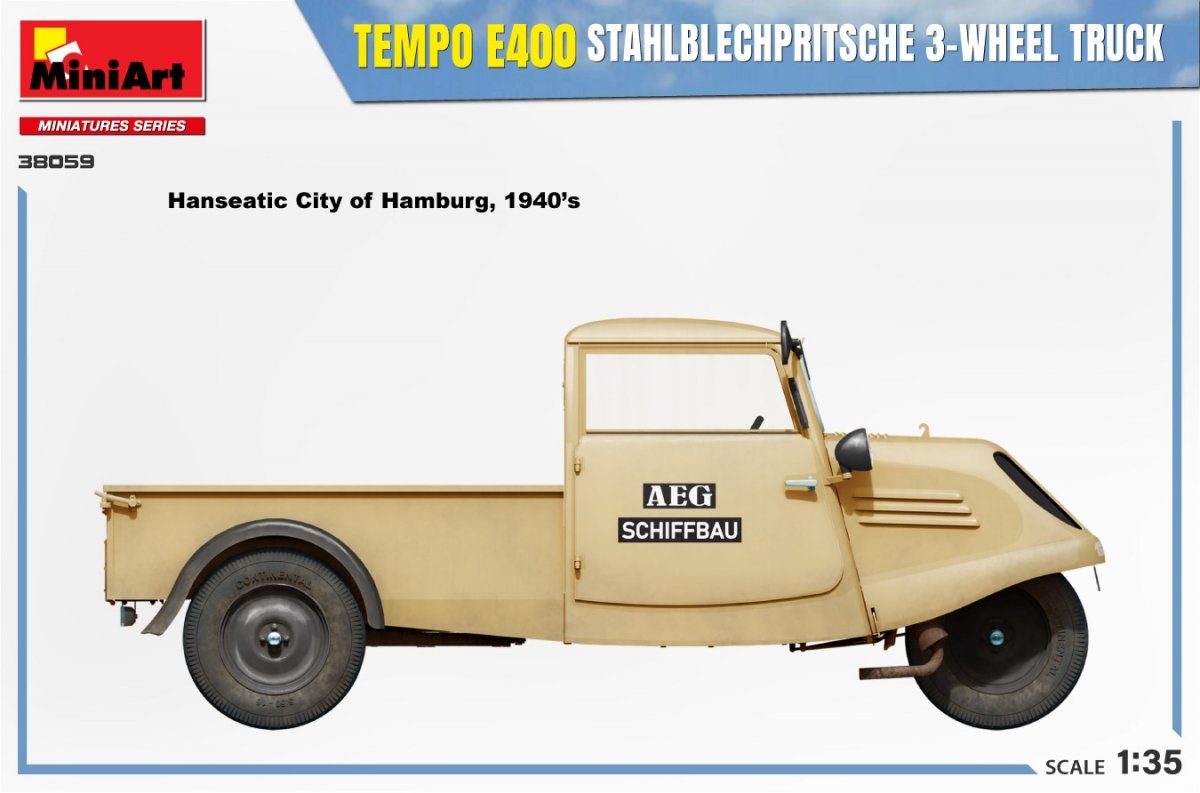 MiniArt 38059 TEMPO E400 STAHLBLECHPRITSCHE CAMION 3 ROUES 1/35 – imagen 6