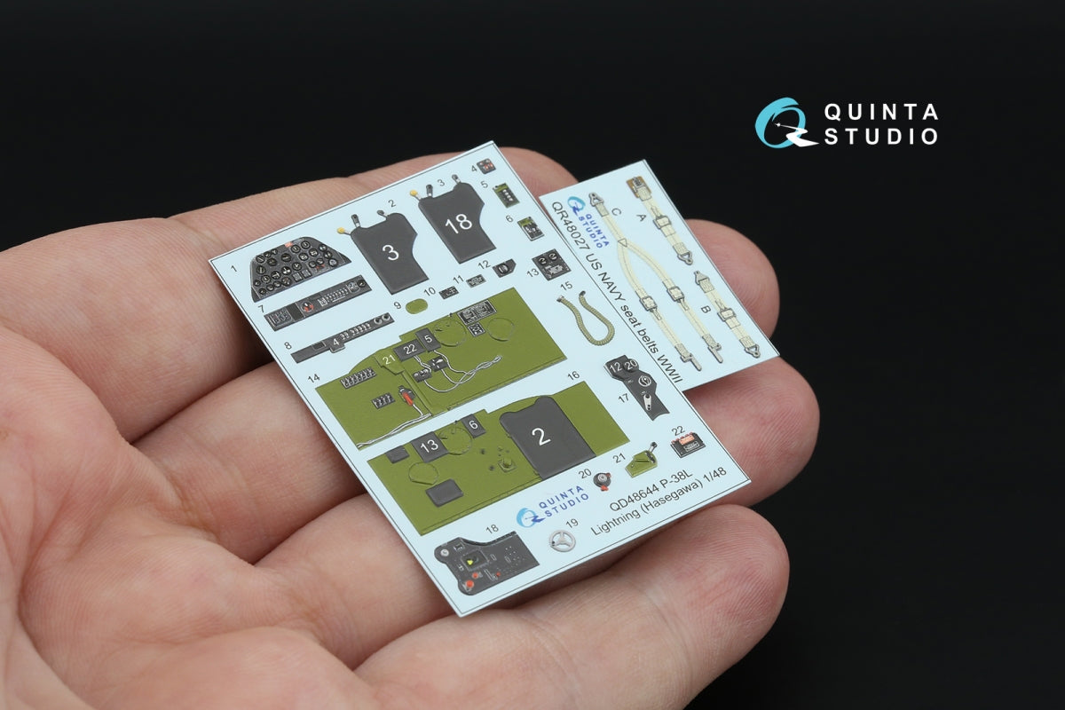 Quinta Studio QD48644 P-38L Lightning 3D-Printed &amp; coloured Interior on decal paper ( Hasegawa ) 1/48
